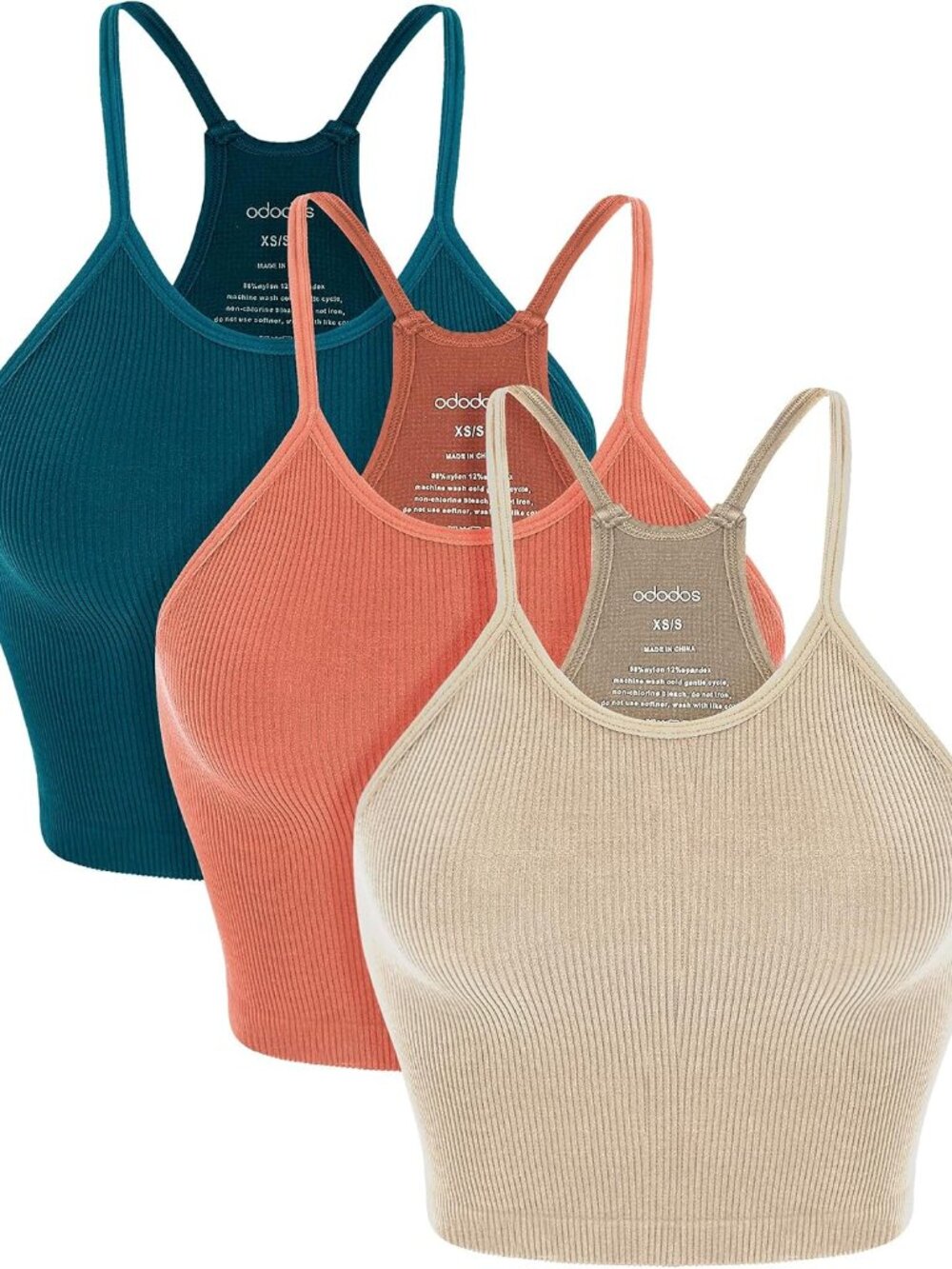 Women's Crop 3-Pack Seamless Rib-Knit Camisole Crop Tank Tops